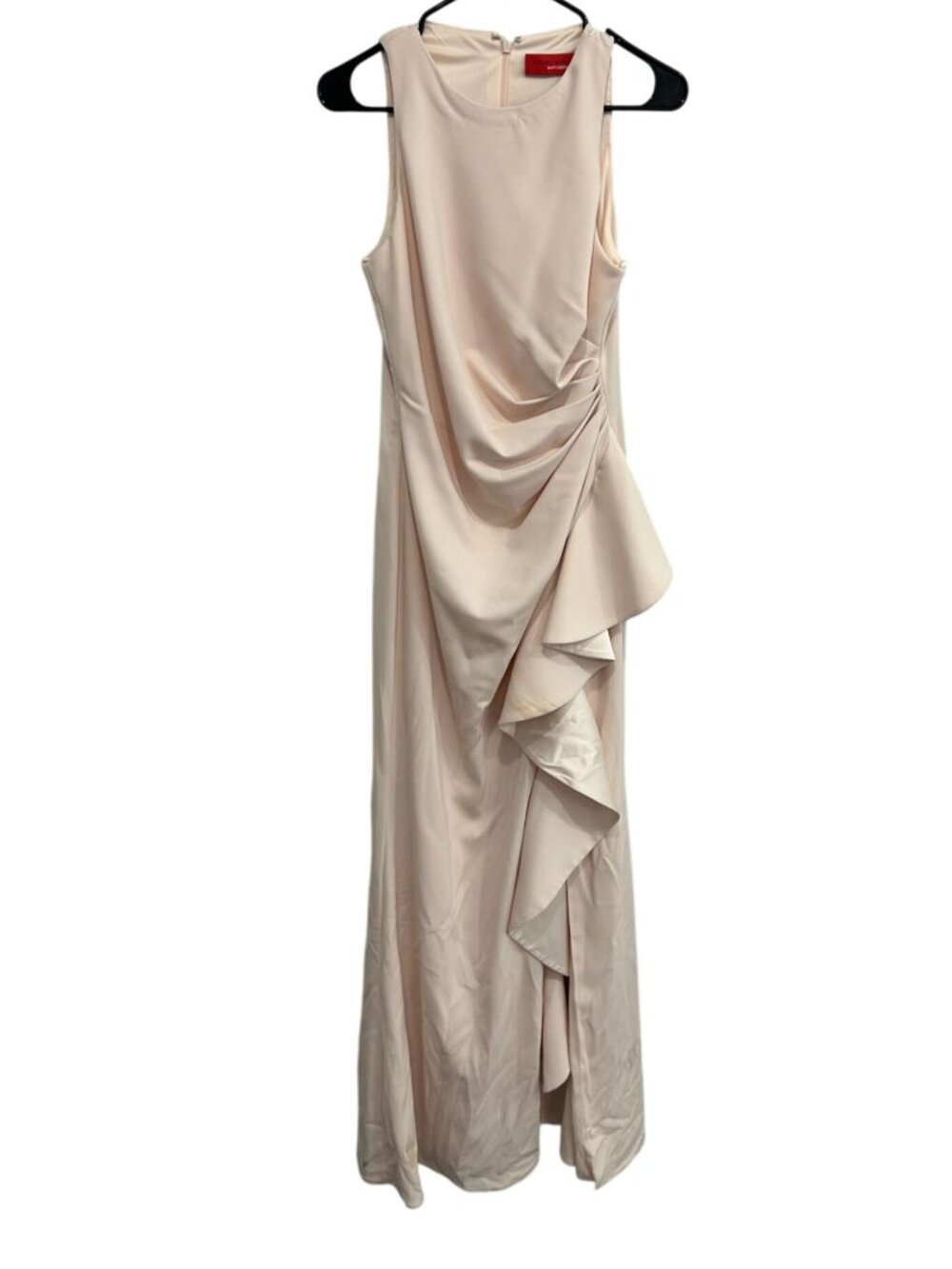 Carmen Marc Valvo Infusion 8 Sleeveless Pale Pink Gown Draped Ruffle Ethereal